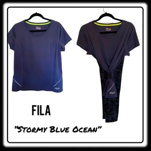 FILA “Stormy Blue Ocean” workout shirt. size XL. Stretchy and lightweight